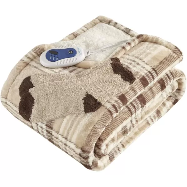 Comfort Spaces Plush to Sherpa Electric Blanket Shawl Shoulder Neck Wrap with Matching Sock Set Giftable Ultra Soft Warm Snuggle FleeceReversible Heated Poncho Throw 50quot W x 64quot L Ogee AquaTan Plaid