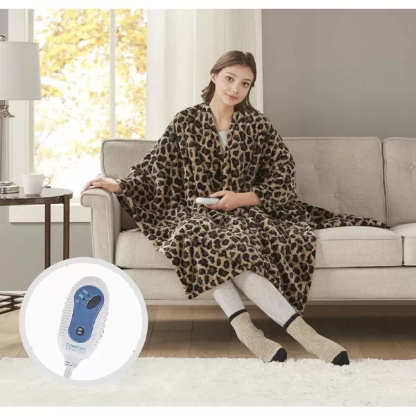 Comfort Spaces Plush to Sherpa Electric Blanket Shawl Shoulder Neck Wrap with Matching Sock Set Giftable Ultra Soft Warm Snuggle FleeceReversible Heated Poncho Throw 50quot W x 64quot L Ogee AquaAnimal Print