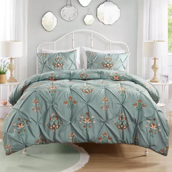 Comfort Spaces Purple Queen Comforter Set  3 Pieces Pintuck Tufted Vintage Floral Bedding Set Queen All Seasons SkinFriendly Lightweight ampamp Soft Microfiber Queen Bed Set Shams Misha FullQueenGreen
