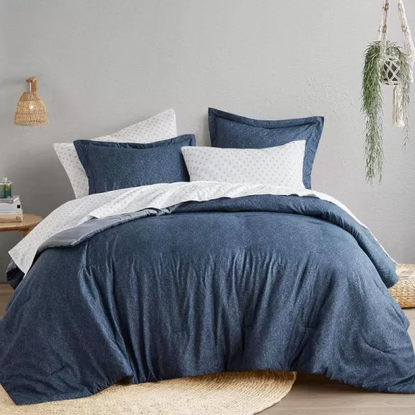 Comfort Spaces Queen Comforter Set  3pcs 1 Microfiber Comforter ampamp 2shams Farmhouse Bedding Comforter for All Seasons Boho Bedding Set Lightweight Solid Bed Comforter Sets FullQueen GreyNavy