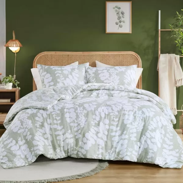 Comfort Spaces Queen Comforter Set Breathable Microfiber Comforter Sets Reversible Floral Comforters Lightweight All Season Farmhouse Bedding Matching Shams FullQueen Sage Green 3 PieceSage Green
