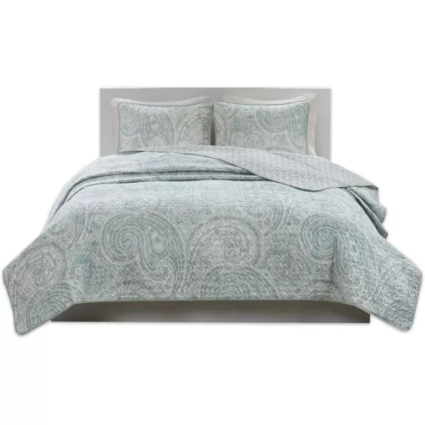 Comfort Spaces Quilt SetTrendy Paisley Summer Cover Cozy Coverlet Lightweight All Season Bedding Layer for Winter Matching Shams FullQueen Mona Paisley TealKashmir Paisley Blue