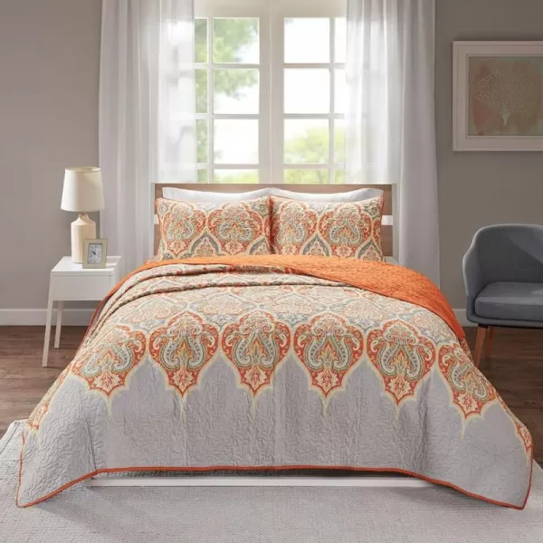 Comfort Spaces Quilt SetTrendy Paisley Summer Cover Cozy Coverlet Lightweight All Season Bedding Layer for Winter Matching Shams FullQueen Mona Paisley TealMona Paisley Orange
