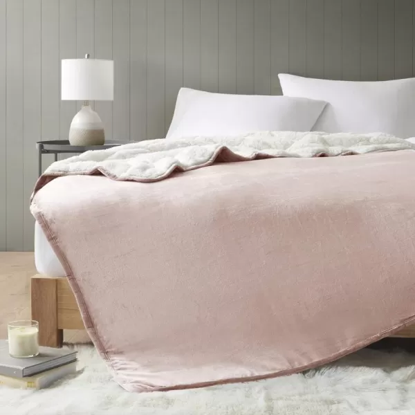 Comfort Spaces Reversible Weighted Blanket AdultGlass Beads Filling All Season Soft Heavy WrapsBox Quilted Cozy Warm Bed Cover 48quotx72quot  15lbs Mink to Microfiber GreyVelvet to Sherpa Blush