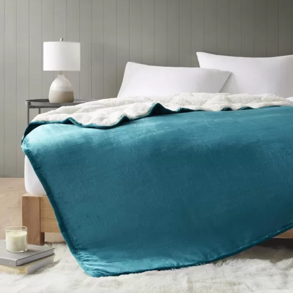 Comfort Spaces Reversible Weighted Blanket AdultGlass Beads Filling All Season Soft Heavy WrapsBox Quilted Cozy Warm Bed Cover 48quotx72quot  15lbs Mink to Microfiber GreyVelvet to Sherpa Teal