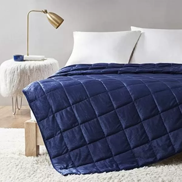 Comfort Spaces Reversible Weighted Blanket AdultGlass Beads Filling All Season Soft Heavy WrapsBox Quilted Cozy Warm Bed Cover 48quotx72quot  15lbs Mink to Microfiber GreyMink to Microfiber Navy