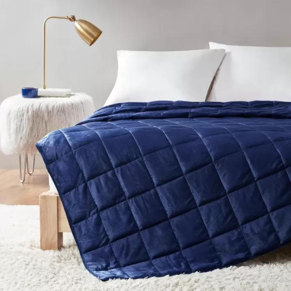 Comfort Spaces Reversible Weighted Blanket Velvet to Sherpa AdultGlass Beads Filling All Season Soft Heavy WrapsBox Quilted Cozy Warm Bed Cover 48quotx72quot  12lbs Navy CS501231Navy