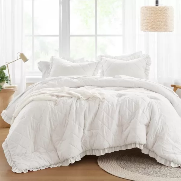 Comfort Spaces Twin Comforter Set Ruffle Shabby Chic Comforter for Twin Size Bed Prewashed Microfiber Fluffy All Season Twin Bedding Sham Country Cottage Decor TwinTwin XL Grey 2 PieceIvory