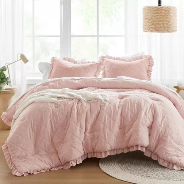 Comfort Spaces Twin Comforter Set Ruffle Shabby Chic Comforter for Twin Size Bed Prewashed Microfiber Fluffy All Season Twin Bedding Sham Country Cottage Decor TwinTwin XL Grey 2 PieceBlush
