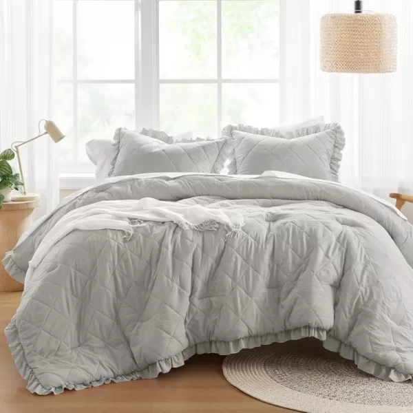 Comfort Spaces Twin Comforter Set Ruffle Shabby Chic Comforter for Twin Size Bed Prewashed Microfiber Fluffy All Season Twin Bedding Sham Country Cottage Decor TwinTwin XL Grey 2 PieceGrey