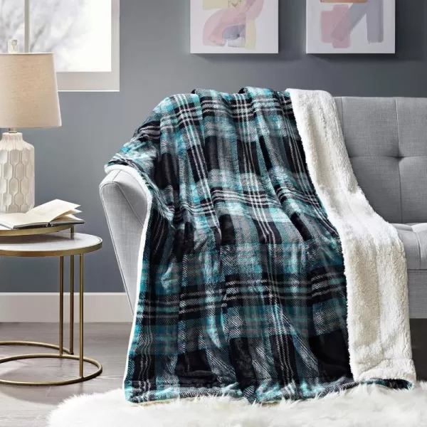Comfort Spaces Ultra Soft and Cozy Sherpa Reversible Throw Blankets for Couch and Bed Plush Fleece Cozy Cover with Fuzzy Faux Fur 50 x 60 in Fair Isle GreyAqua Plaid