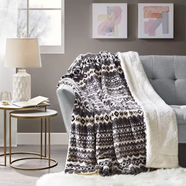 Comfort Spaces Ultra Soft and Cozy Sherpa Reversible Throw Blankets for Couch and Bed Plush Fleece Cozy Cover with Fuzzy Faux Fur 50 x 60 in Fair Isle GreyGrey Fair Isle