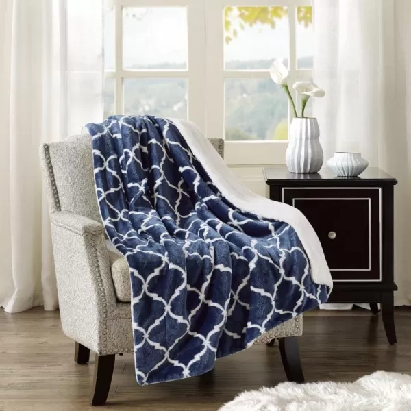 Comfort Spaces Ultra Soft and Cozy Sherpa Reversible Throw Blankets for Couch and Bed Plush Fleece Cozy Cover with Fuzzy Faux Fur 50 x 60 in Fair Isle GreyNavy Ogee