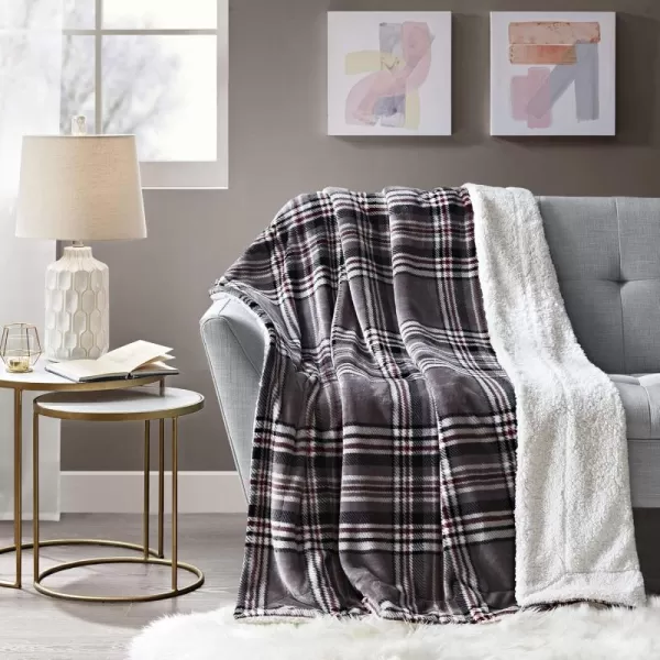 Comfort Spaces Ultra Soft and Cozy Sherpa Reversible Throw Blankets for Couch and Bed Plush Fleece Cozy Cover with Fuzzy Faux Fur 50 x 60 in Fair Isle GreyGrey Plaid