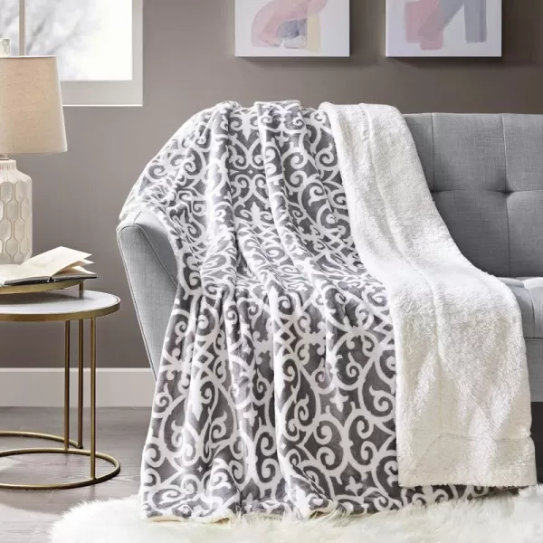Comfort Spaces Ultra Soft and Cozy Sherpa Reversible Throw Blankets for Couch and Bed Plush Fleece Cozy Cover with Fuzzy Faux Fur 50 x 60 in Fair Isle GreyGrey Lattice