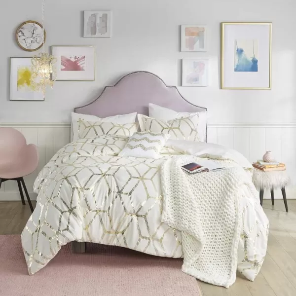 Comfort Spaces Vivian Comforter Set Ultra Soft All Season Lightweight Modern Geometric Glam Metallic Print Bedding Matching Sham Decorative Pillow FullQueen Geometric BlushGoldIvoryGold
