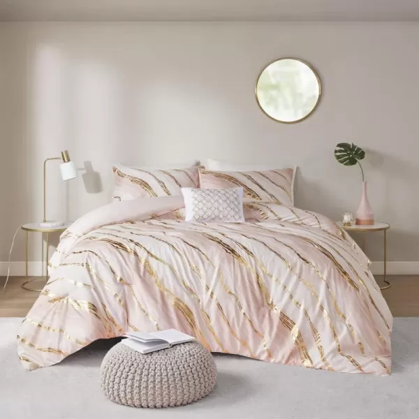 Comfort Spaces Vivian Comforter Set Ultra Soft All Season Lightweight Modern Geometric Glam Metallic Print Bedding Matching Sham Decorative Pillow FullQueen Geometric BlushGoldMarble Blush