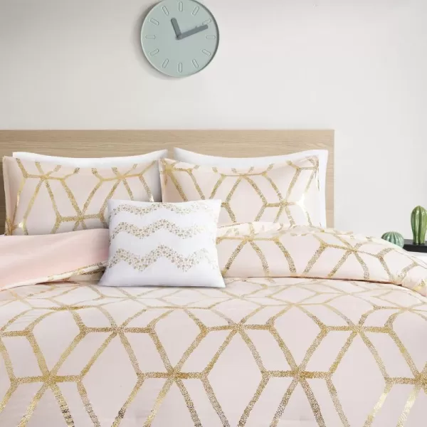 Comfort Spaces Vivian Comforter Set Ultra Soft All Season Lightweight Modern Geometric Glam Metallic Print Bedding Matching Sham Decorative Pillow FullQueen Geometric BlushGoldBlushGold