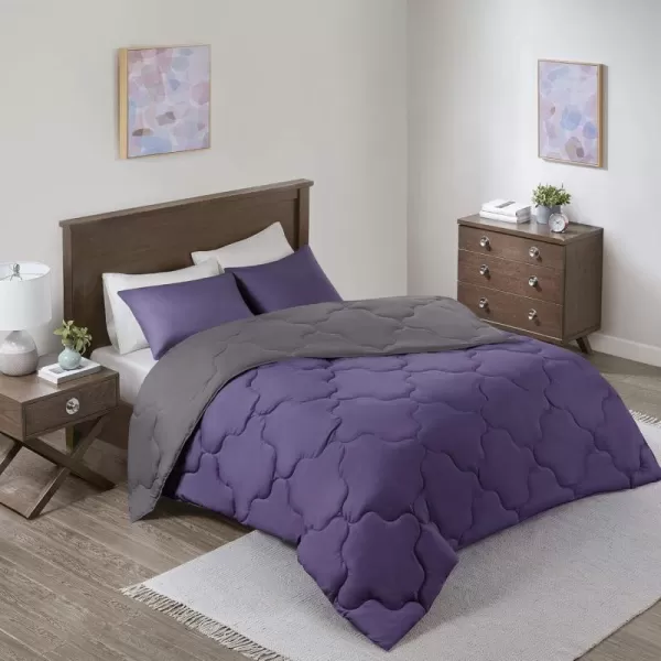 Comfort Spaces Vixie Reversible Comforter Set  Trendy Vibrant Color with Geometric Quilted Cover Lightweight All Season Down Alternative Cozy Bedding Sham NavyCharcoal TwinTwin XL 2 piecePurpleCharcoal