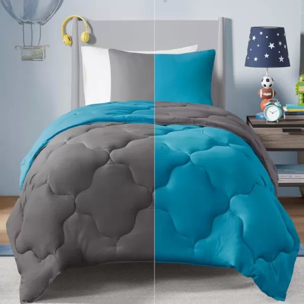 Comfort Spaces Vixie Reversible Comforter Set  Trendy Vibrant Color with Geometric Quilted Cover Lightweight All Season Down Alternative Cozy Bedding Sham NavyCharcoal TwinTwin XL 2 pieceTealDark Gray