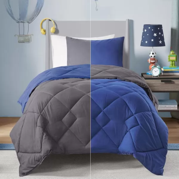 Comfort Spaces Vixie Reversible Comforter Set  Trendy Vibrant Color with Geometric Quilted Cover Lightweight All Season Down Alternative Cozy Bedding Sham NavyCharcoal TwinTwin XL 2 pieceNavyCharcoal