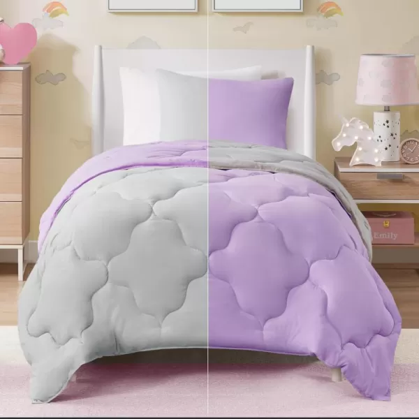 Comfort Spaces Vixie Reversible Comforter Set  Trendy Vibrant Color with Geometric Quilted Cover Lightweight All Season Down Alternative Cozy Bedding Sham NavyCharcoal TwinTwin XL 2 pieceLavendarGray