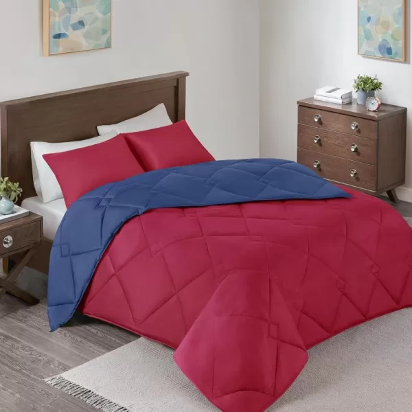 Comfort Spaces Vixie Reversible Comforter Set  Trendy Vibrant Color with Geometric Quilted Cover Lightweight All Season Down Alternative Cozy Bedding Sham NavyCharcoal TwinTwin XL 2 pieceRedNavy