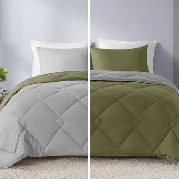 Comfort Spaces Vixie Reversible Comforter Set  Trendy Vibrant Color with Geometric Quilted Cover Lightweight All Season Down Alternative Cozy Bedding Sham NavyCharcoal TwinTwin XL 2 pieceGreenGrey
