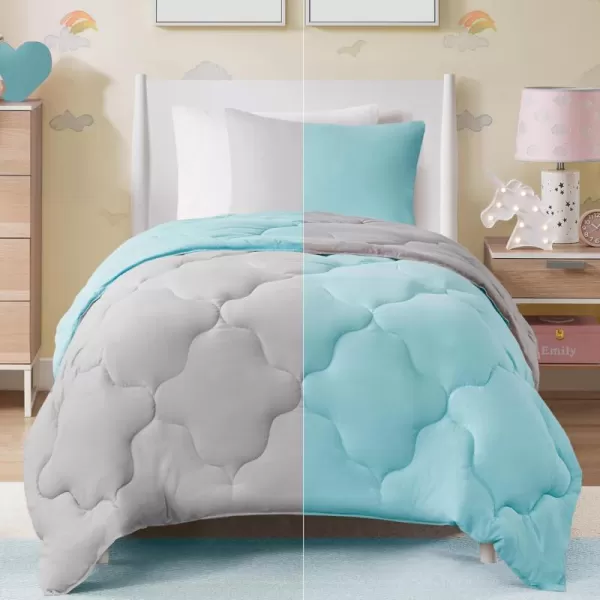 Comfort Spaces Vixie Reversible Comforter Set  Trendy Vibrant Color with Geometric Quilted Cover Lightweight All Season Down Alternative Cozy Bedding Sham NavyCharcoal TwinTwin XL 2 pieceAquaGray