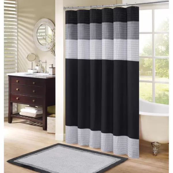 Comfort Spaces Windsor Bathroom Shower Pieced Ruffle Pattern Modern Elegant Microfiber Fabric Bath Curtains 72x72 YellowBlack