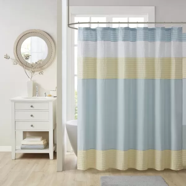 Comfort Spaces Windsor Bathroom Shower Pieced Ruffle Pattern Modern Elegant Microfiber Fabric Bath Curtains 72x72 YellowYellow
