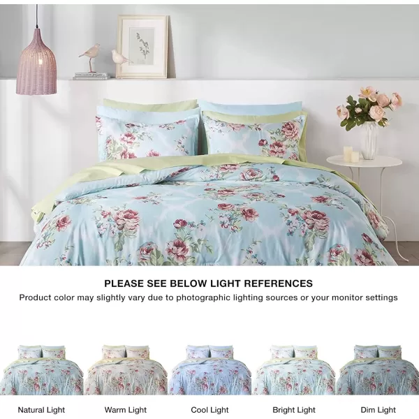 imageComfort Spaces Bed in A Bag  Trendy Casual Design Cozy Comforter with Complete Sheet Set with Side Pocket All Season Cover Matching Shams Queen Natalie Floral Blue 9 PieceFloral Blue