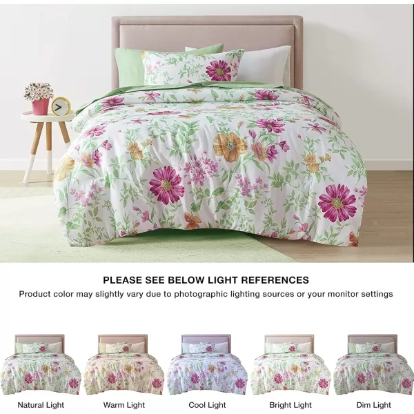 imageComfort Spaces Bed in A Bag  Trendy Casual Design Cozy Comforter with Complete Sheet Set with Side Pocket All Season Cover Matching Shams Queen Natalie Floral Blue 9 PieceDaisies Green
