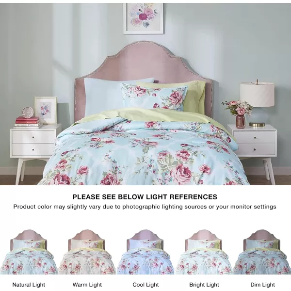 imageComfort Spaces Bed in A Bag  Trendy Casual Design Cozy Comforter with Complete Sheet Set with Side Pocket All Season Cover Matching Shams Queen Natalie Floral Blue 9 PieceFloral Blue
