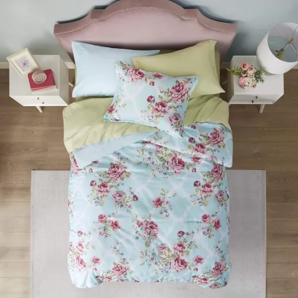 imageComfort Spaces Bed in A Bag  Trendy Casual Design Cozy Comforter with Complete Sheet Set with Side Pocket All Season Cover Matching Shams Queen Natalie Floral Blue 9 PieceFloral Blue