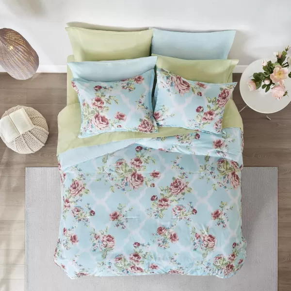 imageComfort Spaces Bed in A Bag  Trendy Casual Design Cozy Comforter with Complete Sheet Set with Side Pocket All Season Cover Matching Shams Queen Natalie Floral Blue 9 PieceFloral Blue
