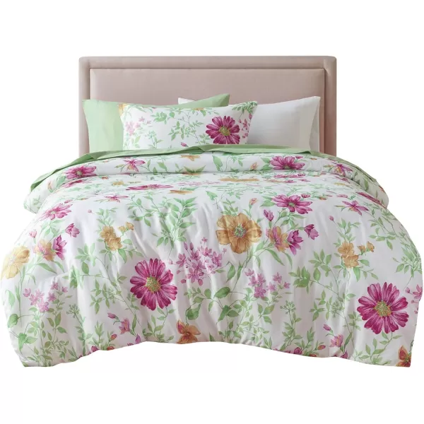 imageComfort Spaces Bed in A Bag  Trendy Casual Design Cozy Comforter with Complete Sheet Set with Side Pocket All Season Cover Matching Shams Queen Natalie Floral Blue 9 PieceDaisies Green