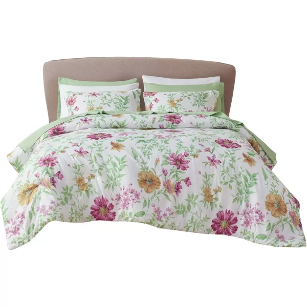 imageComfort Spaces Bed in A Bag  Trendy Casual Design Cozy Comforter with Complete Sheet Set with Side Pocket All Season Cover Matching Shams Queen Natalie Floral Blue 9 PieceDaisies Green