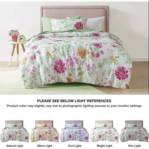 imageComfort Spaces Bed in A Bag  Trendy Casual Design Cozy Comforter with Complete Sheet Set with Side Pocket All Season Cover Matching Shams Queen Natalie Floral Blue 9 PieceDaisies Green