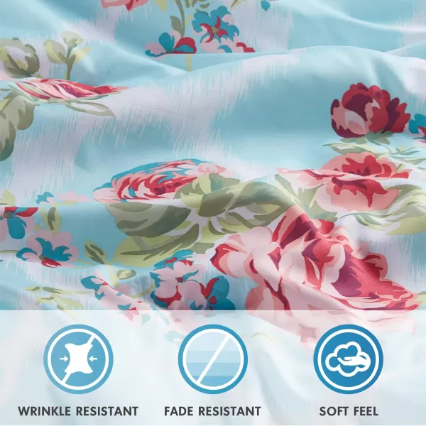 imageComfort Spaces Bed in A Bag  Trendy Casual Design Cozy Comforter with Complete Sheet Set with Side Pocket All Season Cover Matching Shams Queen Natalie Floral Blue 9 PieceFloral Blue