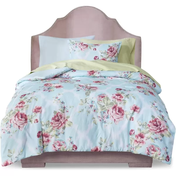 imageComfort Spaces Bed in A Bag  Trendy Casual Design Cozy Comforter with Complete Sheet Set with Side Pocket All Season Cover Matching Shams Queen Natalie Floral Blue 9 PieceFloral Blue