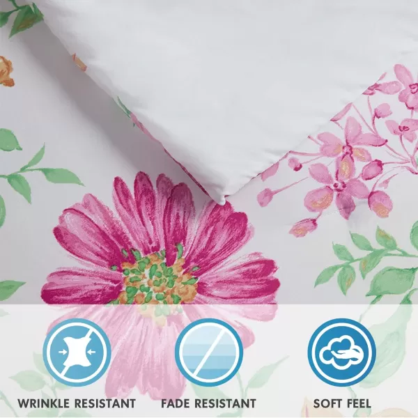 imageComfort Spaces Bed in A Bag  Trendy Casual Design Cozy Comforter with Complete Sheet Set with Side Pocket All Season Cover Matching Shams Queen Natalie Floral Blue 9 PieceDaisies Green