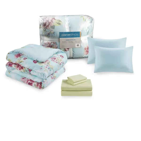 imageComfort Spaces Bed in A Bag  Trendy Casual Design Cozy Comforter with Complete Sheet Set with Side Pocket All Season Cover Matching Shams Queen Natalie Floral Blue 9 PieceFloral Blue