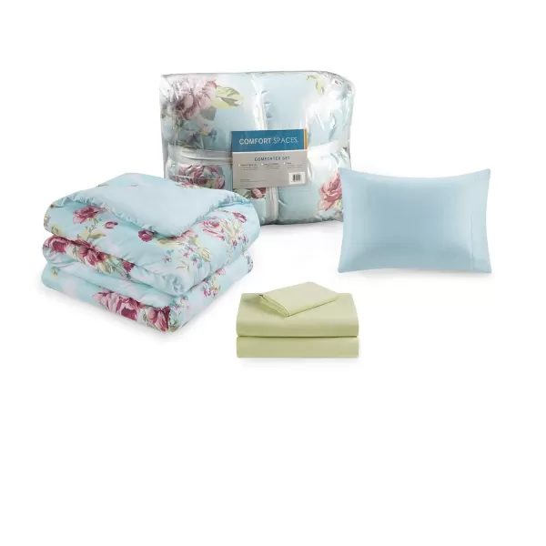 imageComfort Spaces Bed in A Bag  Trendy Casual Design Cozy Comforter with Complete Sheet Set with Side Pocket All Season Cover Matching Shams Queen Natalie Floral Blue 9 PieceFloral Blue