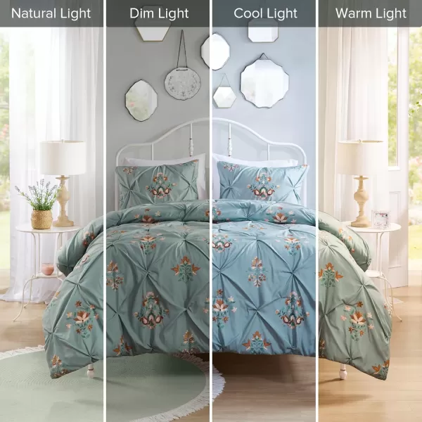 imageComfort Spaces Pink Queen Duvet Cover Set  3 Pieces Pintuck Tufted Vintage Floral Duvet Sets Queen All Seasons SkinFriendly Lightweight ampamp Soft Microfiber Queen Duvet Cover Shams FullQueenSage