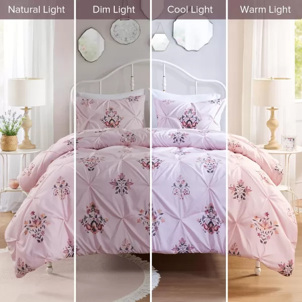 imageComfort Spaces Pink Queen Duvet Cover Set  3 Pieces Pintuck Tufted Vintage Floral Duvet Sets Queen All Seasons SkinFriendly Lightweight ampamp Soft Microfiber Queen Duvet Cover Shams FullQueenPink