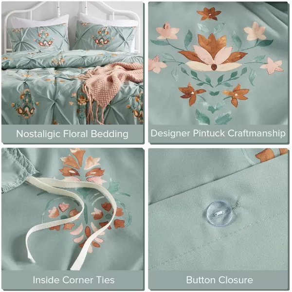 imageComfort Spaces Pink Queen Duvet Cover Set  3 Pieces Pintuck Tufted Vintage Floral Duvet Sets Queen All Seasons SkinFriendly Lightweight ampamp Soft Microfiber Queen Duvet Cover Shams FullQueenSage