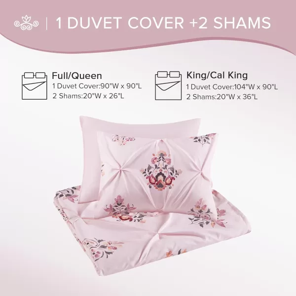 imageComfort Spaces Pink Queen Duvet Cover Set  3 Pieces Pintuck Tufted Vintage Floral Duvet Sets Queen All Seasons SkinFriendly Lightweight ampamp Soft Microfiber Queen Duvet Cover Shams FullQueenPink
