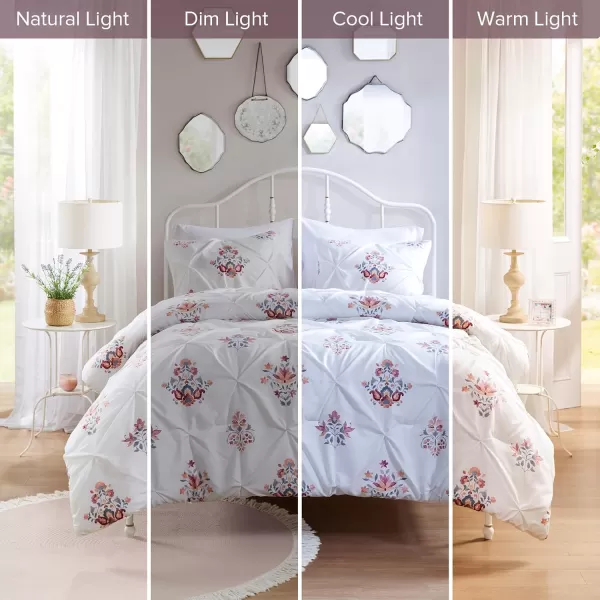 imageComfort Spaces Pink Queen Duvet Cover Set  3 Pieces Pintuck Tufted Vintage Floral Duvet Sets Queen All Seasons SkinFriendly Lightweight ampamp Soft Microfiber Queen Duvet Cover Shams FullQueenIvory