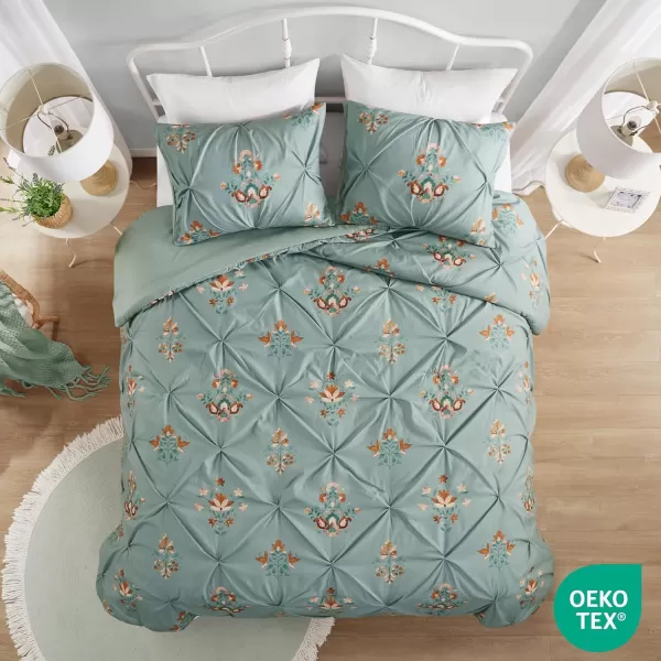 imageComfort Spaces Pink Queen Duvet Cover Set  3 Pieces Pintuck Tufted Vintage Floral Duvet Sets Queen All Seasons SkinFriendly Lightweight ampamp Soft Microfiber Queen Duvet Cover Shams FullQueenSage